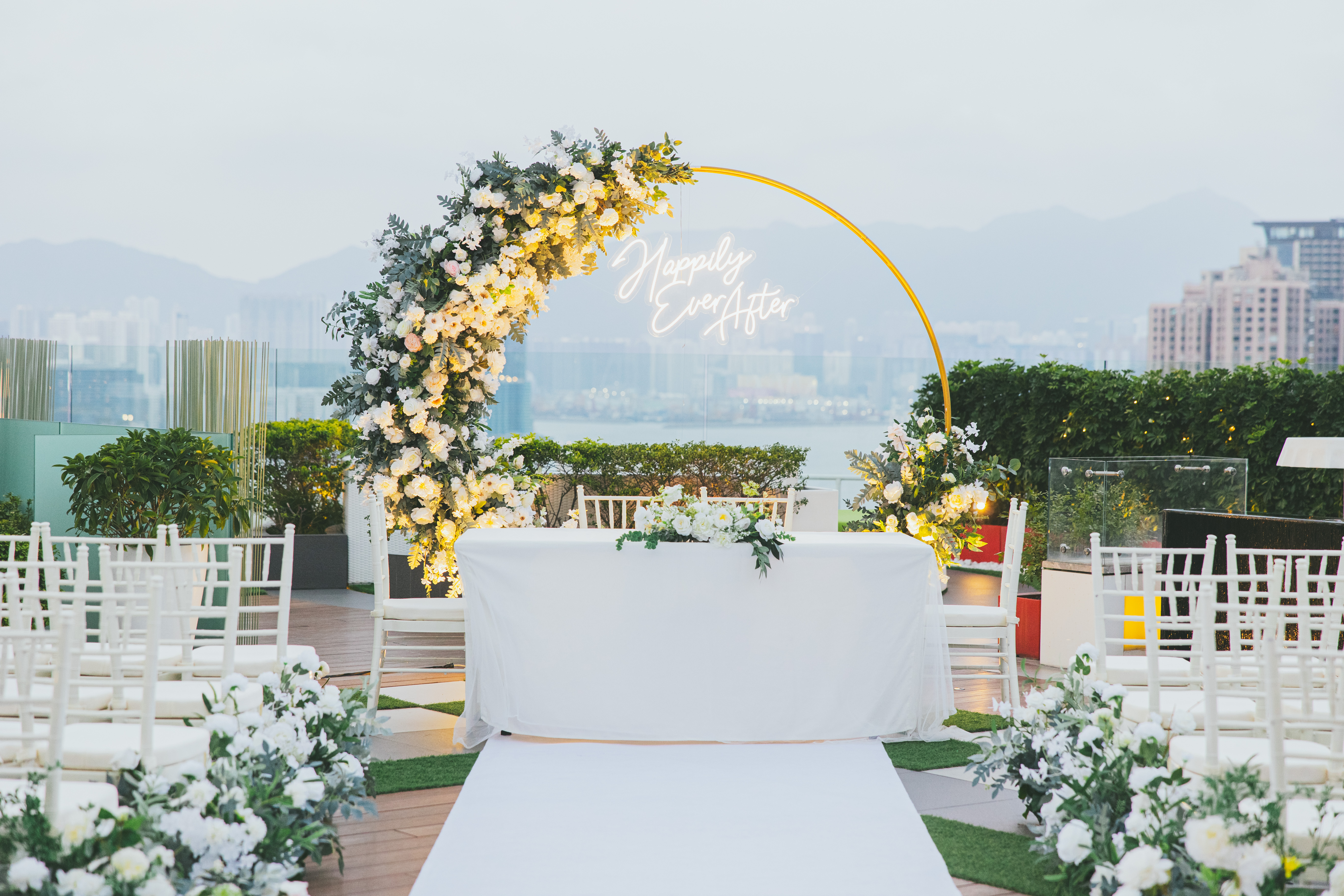 A wedding ceremony on the Rooftop Garden of the Park Lane Hong Kong
