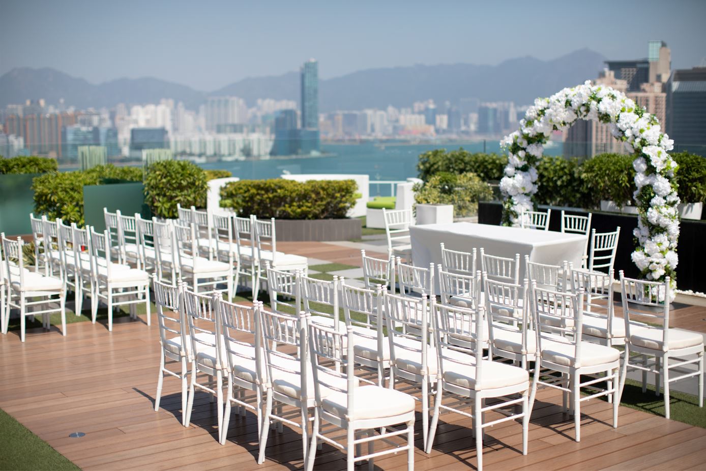 A wedding ceremony on the Rooftop Garden of the Park Lane Hong Kong